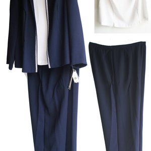 Womans Navy Blue/White 3-PC Pant Suit US Size 16W